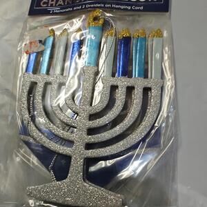 Happy Chanukah 4 pieces decor 2 Menorahs, 2 Dreidels' Brand New
